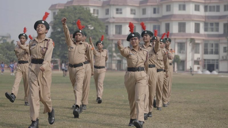 NCC cadets marching past on the parade ground, Rohania