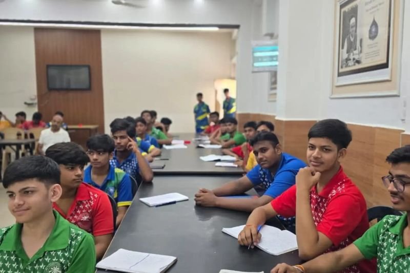 Hostel students at a workshop in the dining hall, Rohania