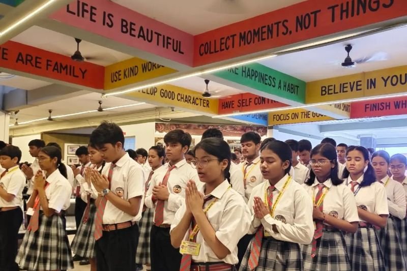 Students at morning assembly, Rohania